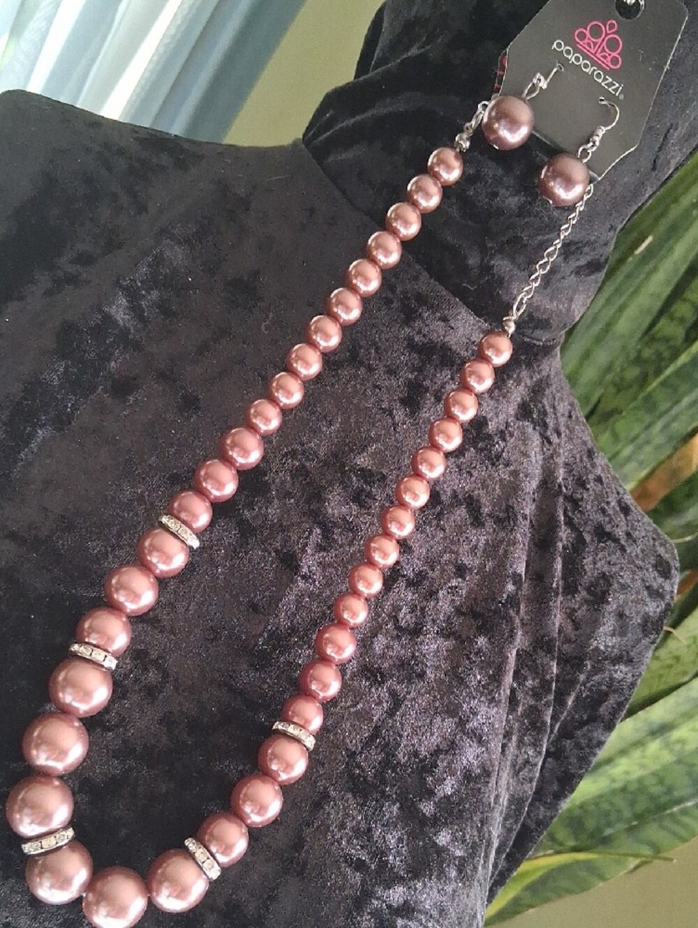 paparazzi Rose Pearl Necklace with Rhinestone Spacers